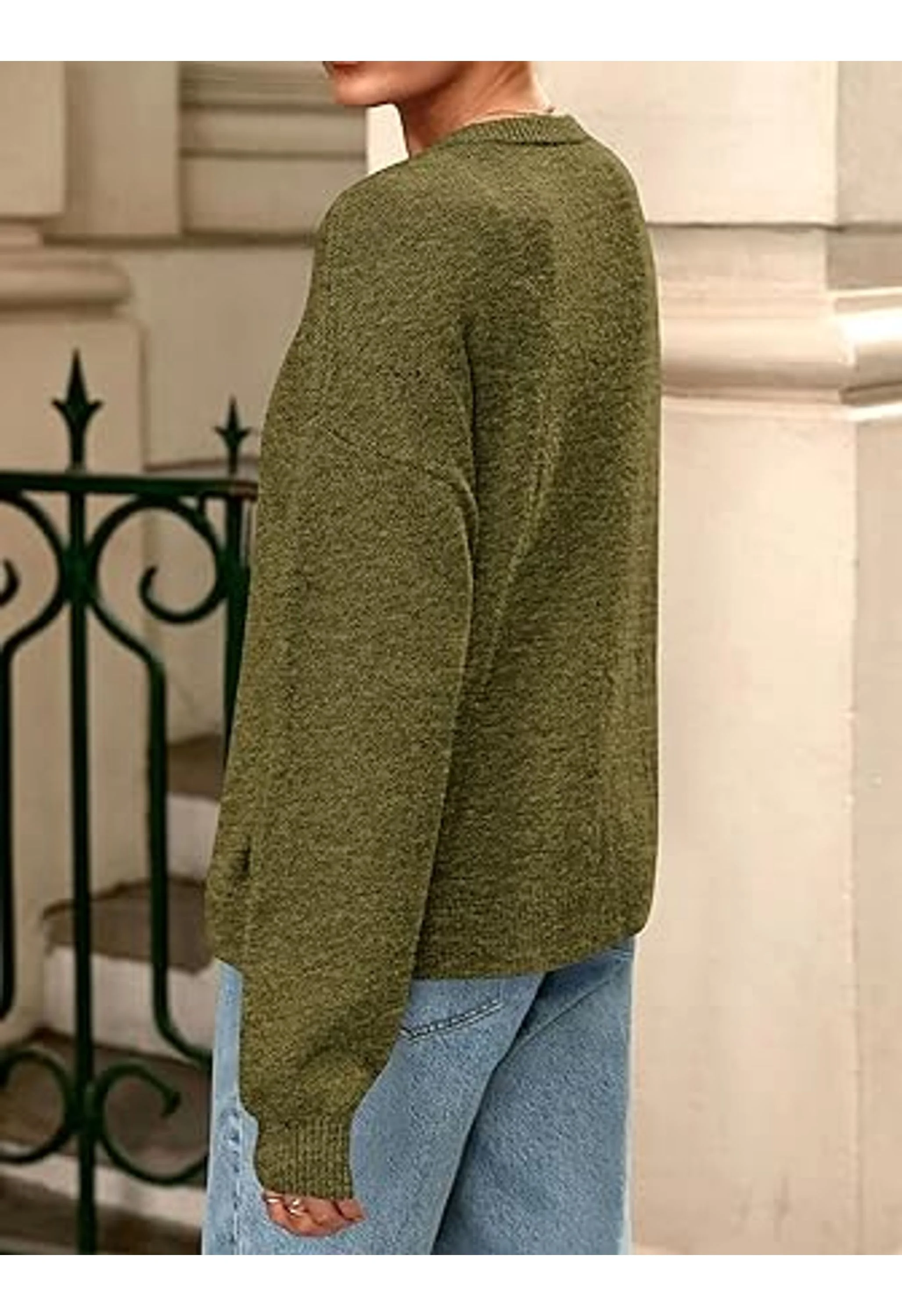 Women's Lightweight Button Down Crewneck Loose Knit Sweater - Image 3
