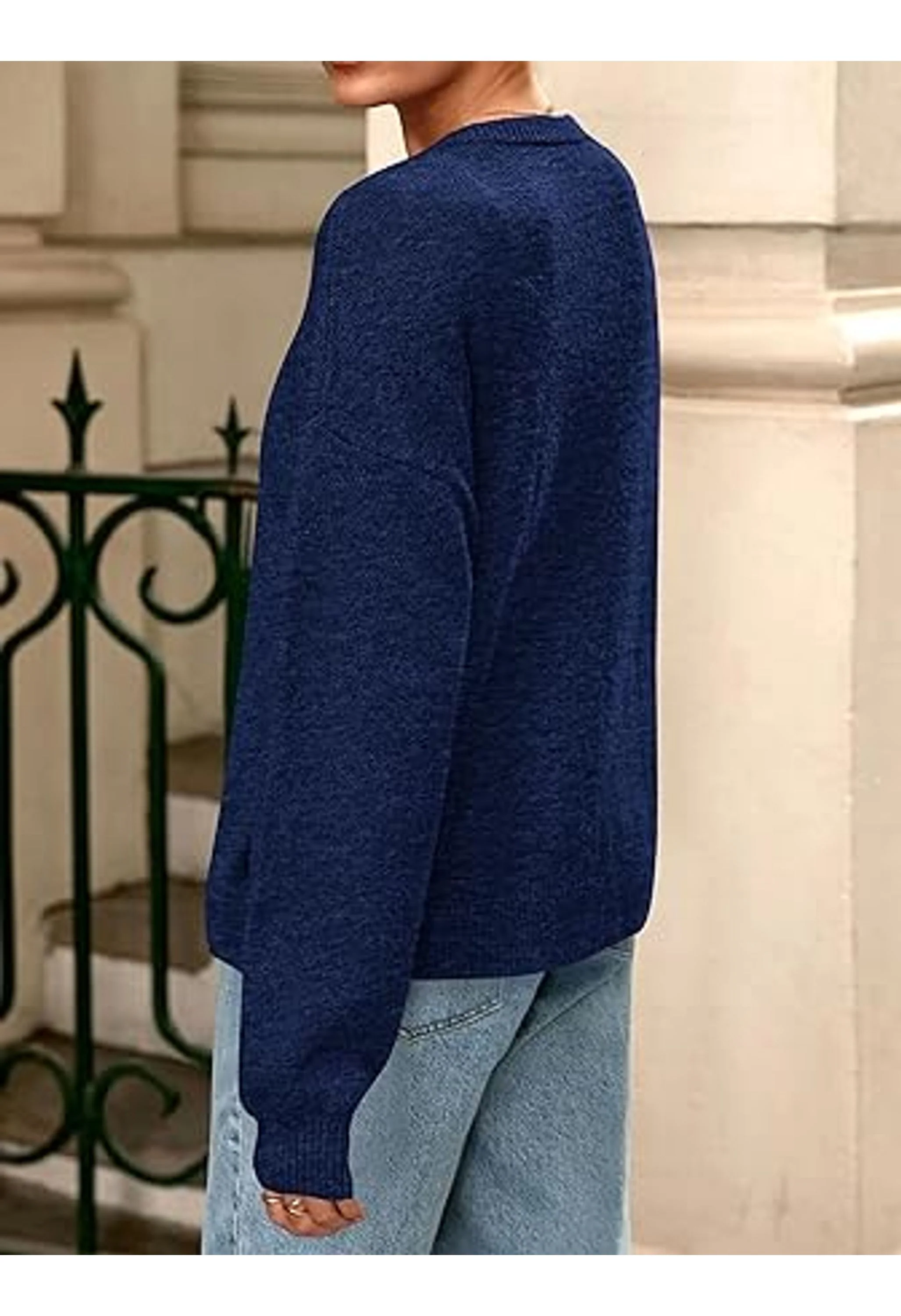 Women's Lightweight Button Down Crewneck Loose Knit Sweater - Image 3