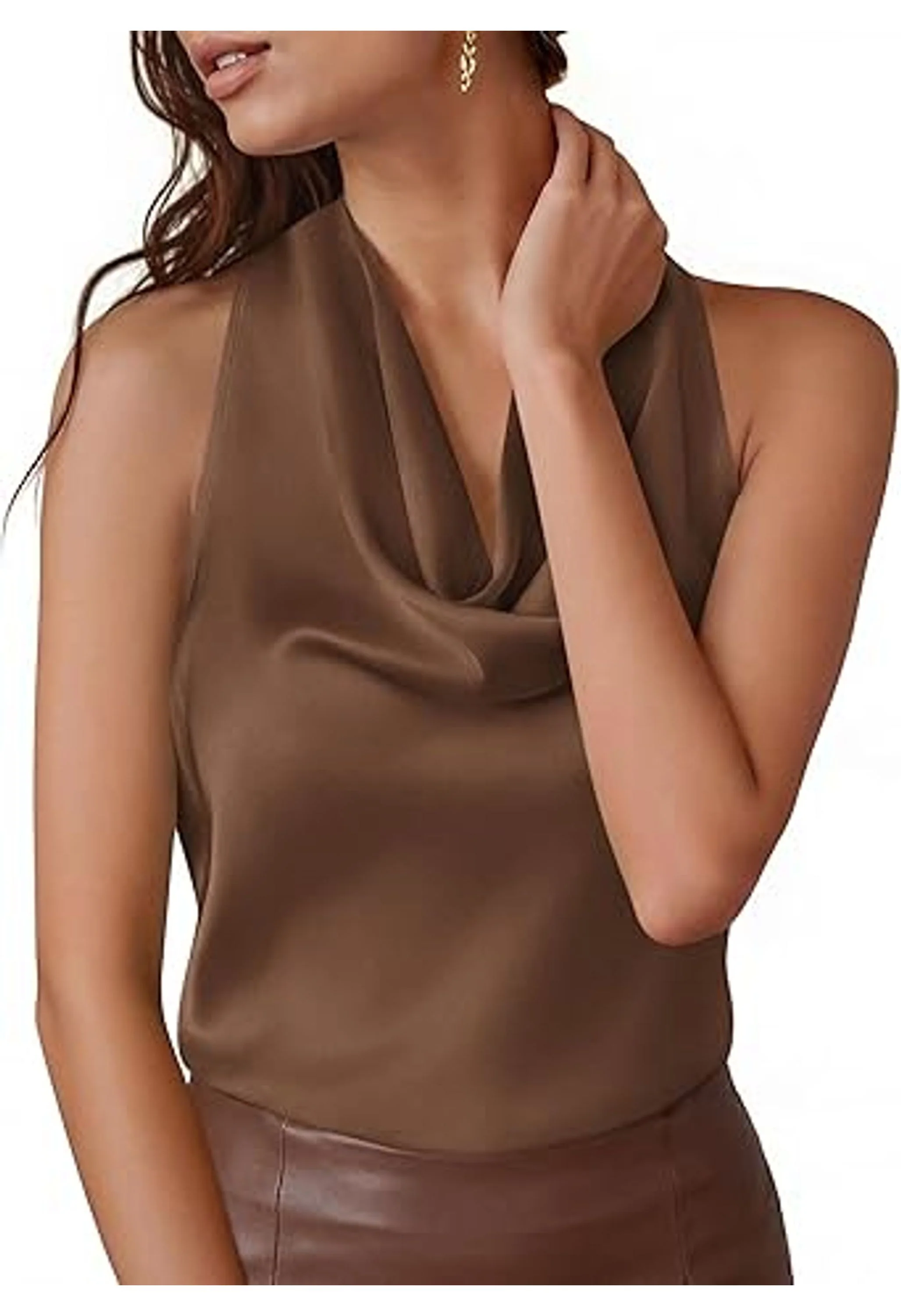 Women Summer Silk Satin Halter Cowl Neck Top - Image 2