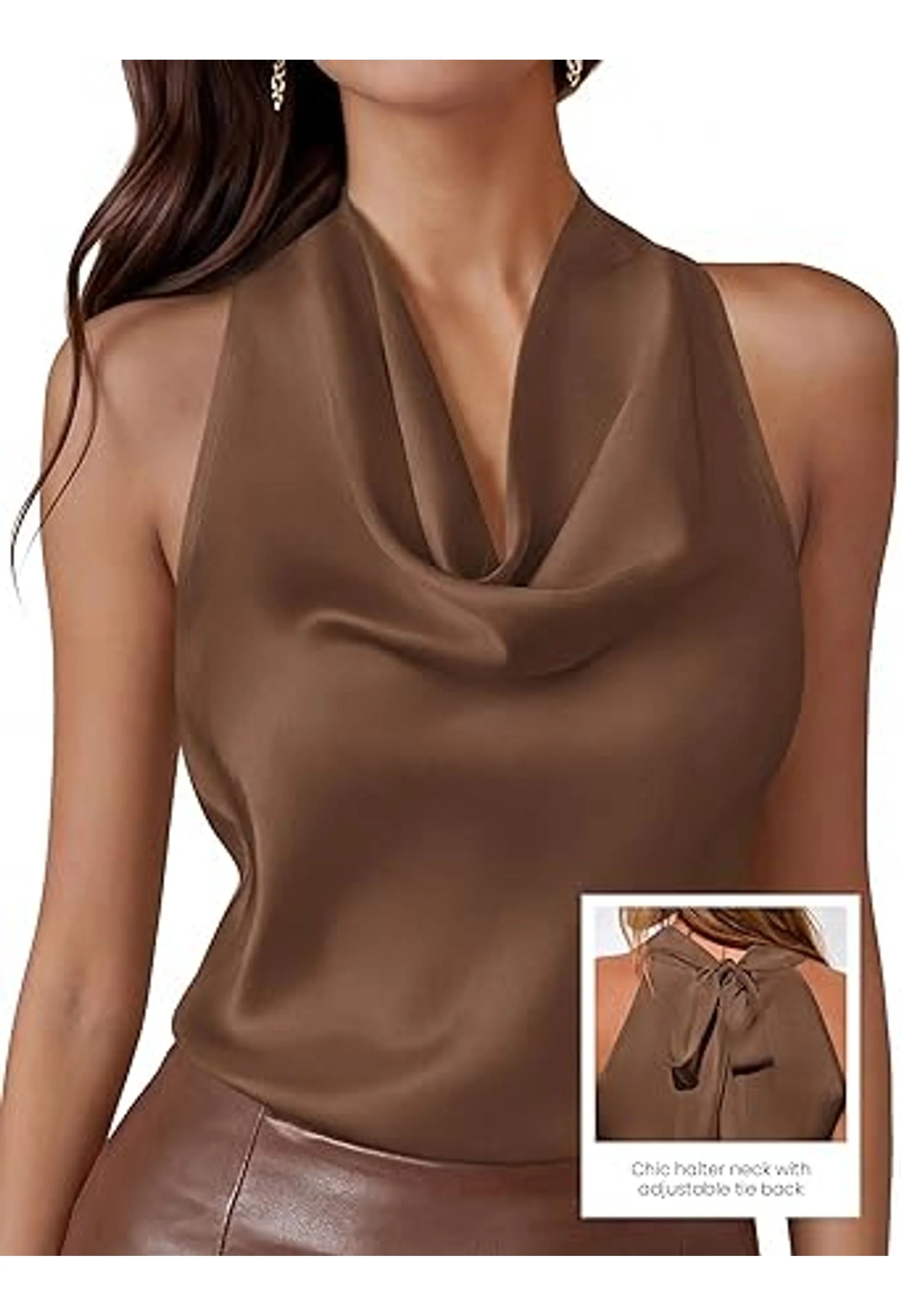 Women Summer Silk Satin Halter Cowl Neck Top - Image 3
