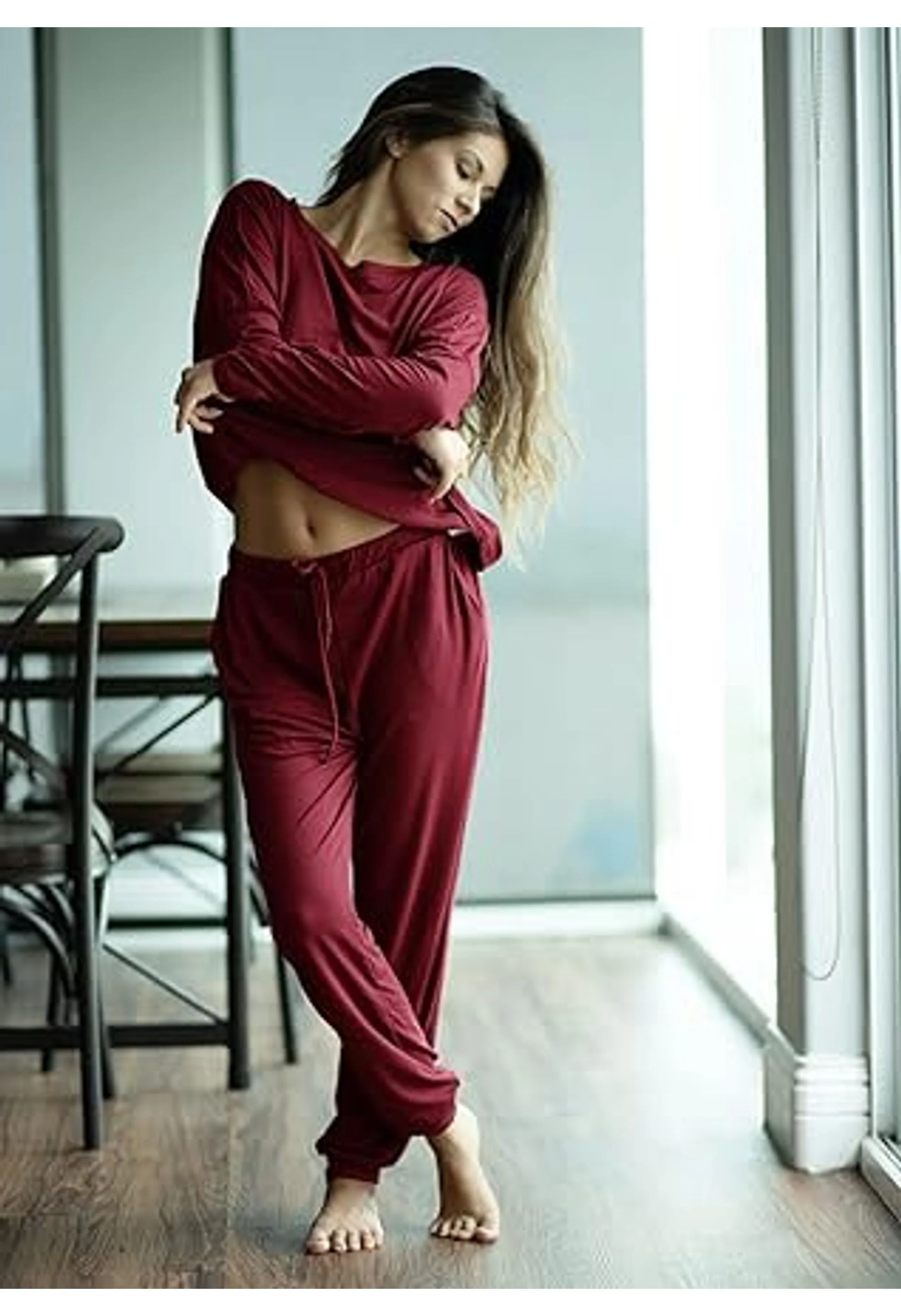 Women's Long Sleeve Tops High Waisted Jogger Pants Set - Image 3