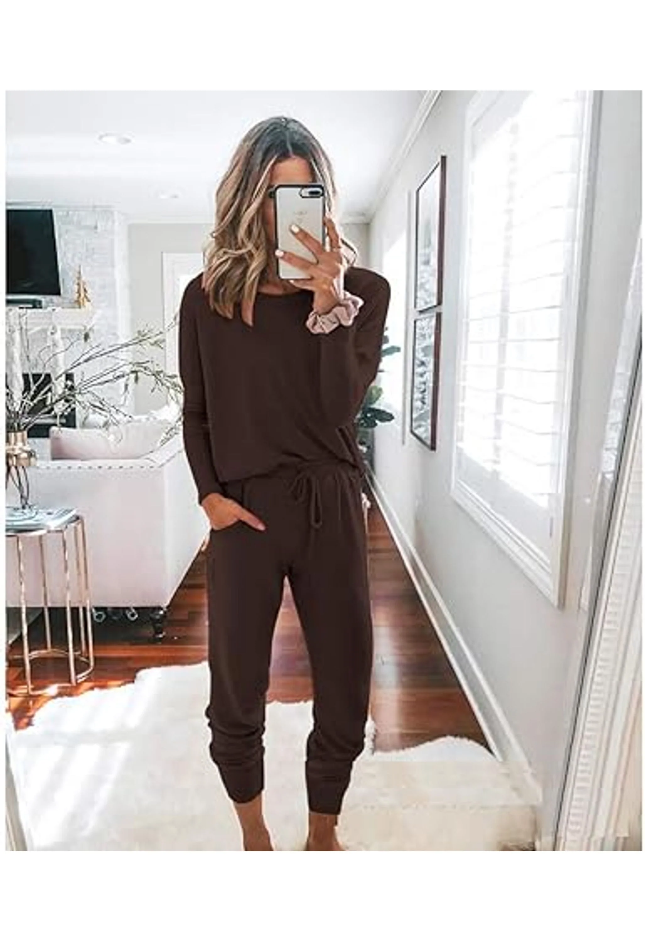 Women's Long Sleeve Tops High Waisted Jogger Pants Set - Image 2