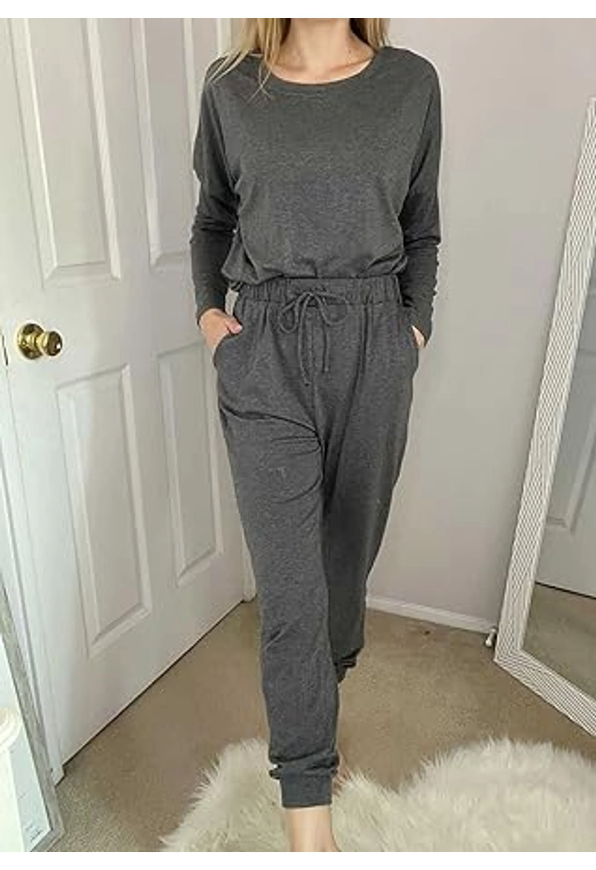 Women's Long Sleeve Tops High Waisted Jogger Pants Set - Image 2