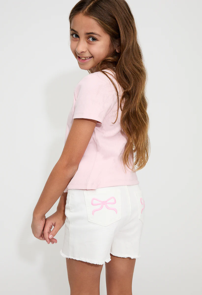 Printed Bow Denim Shorts - Image 4