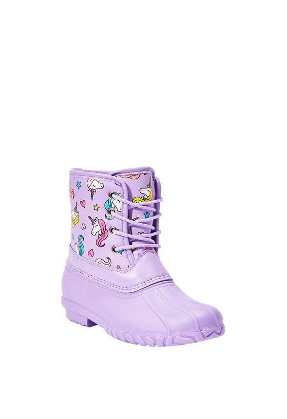 Unicorn Printed Lace Up Duck Boot - Image 2
