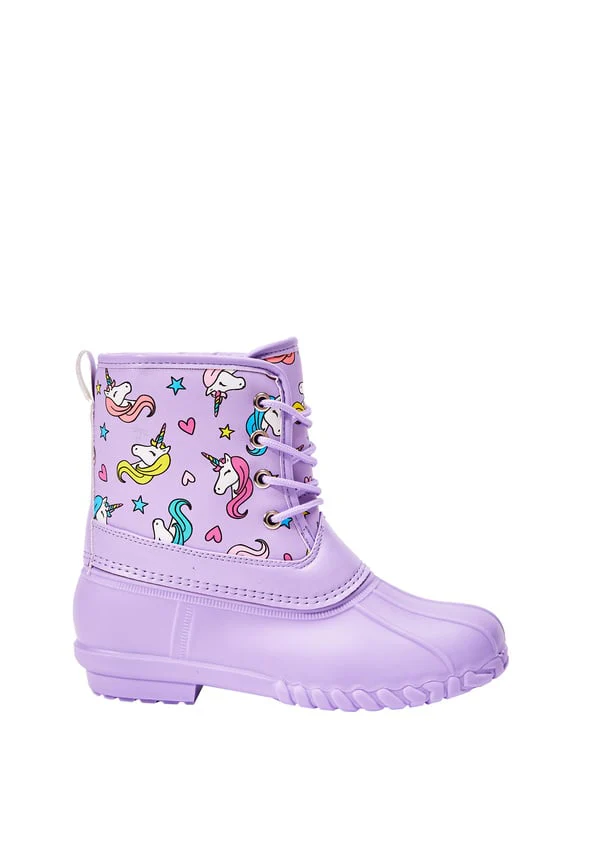 Unicorn Printed Lace Up Duck Boot - Image 4