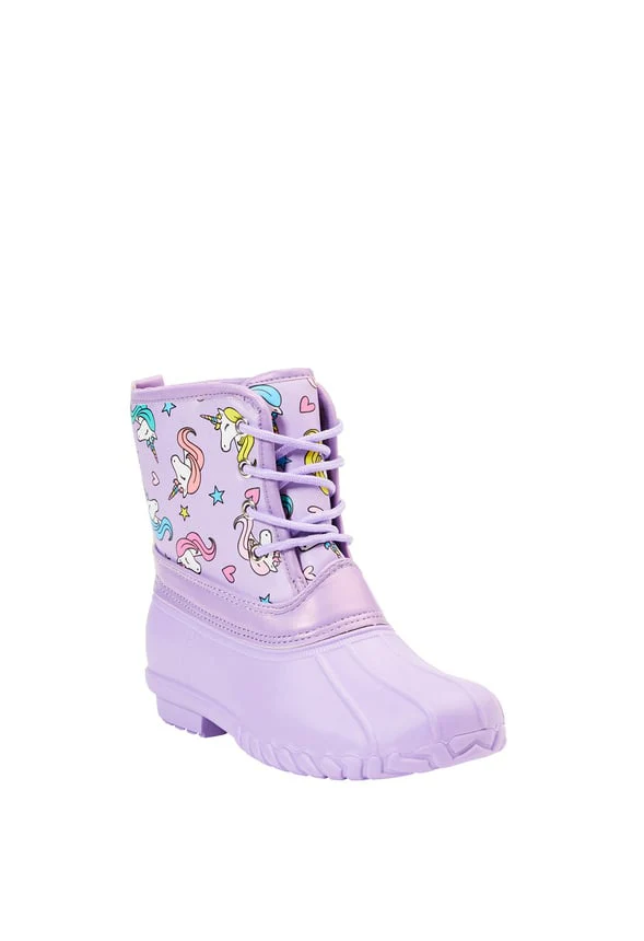 Unicorn Printed Lace Up Duck Boot - Image 5
