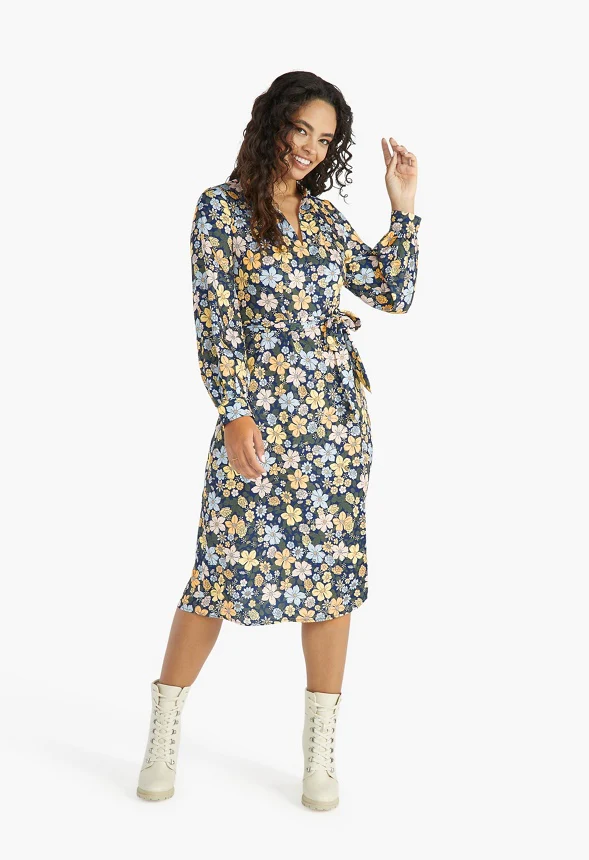 Printed Slit Midi Dress - Image 3