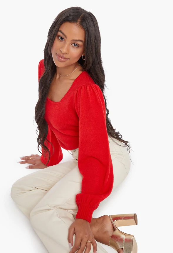 Puff Sleeve Square Neck Sweater - Image 2