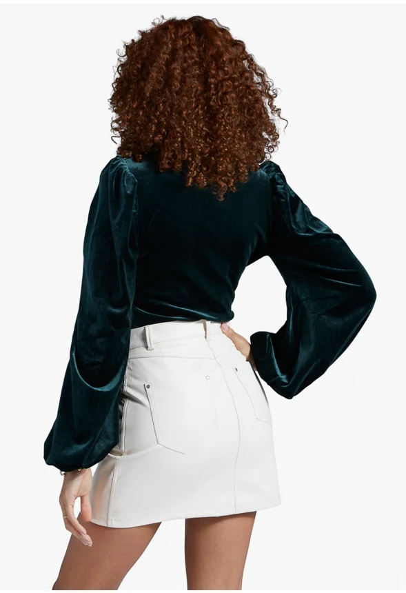 Puff Sleeve Velvet Bodysuit - Image 2