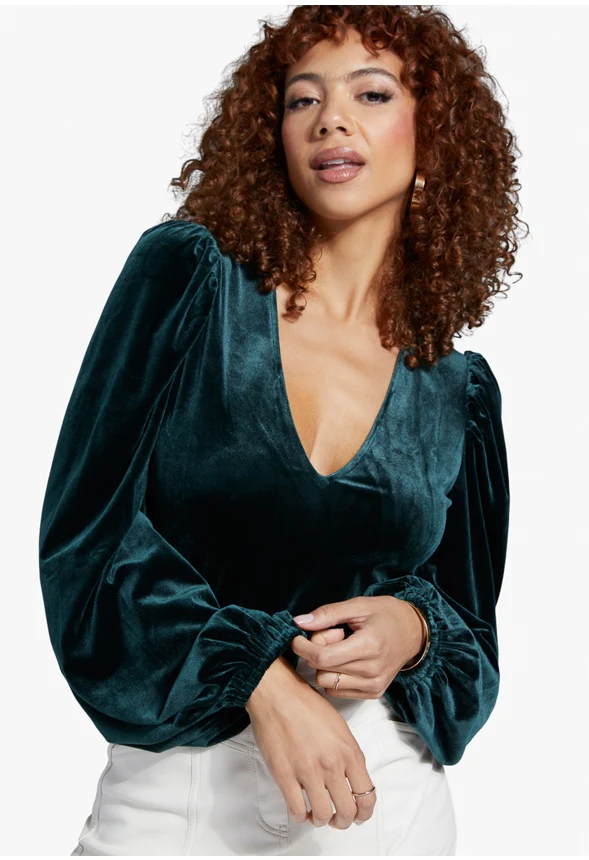 Puff Sleeve Velvet Bodysuit - Image 3