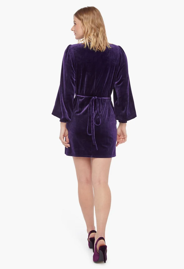Puff Sleeve Velvet Wrap Dress - Image 5