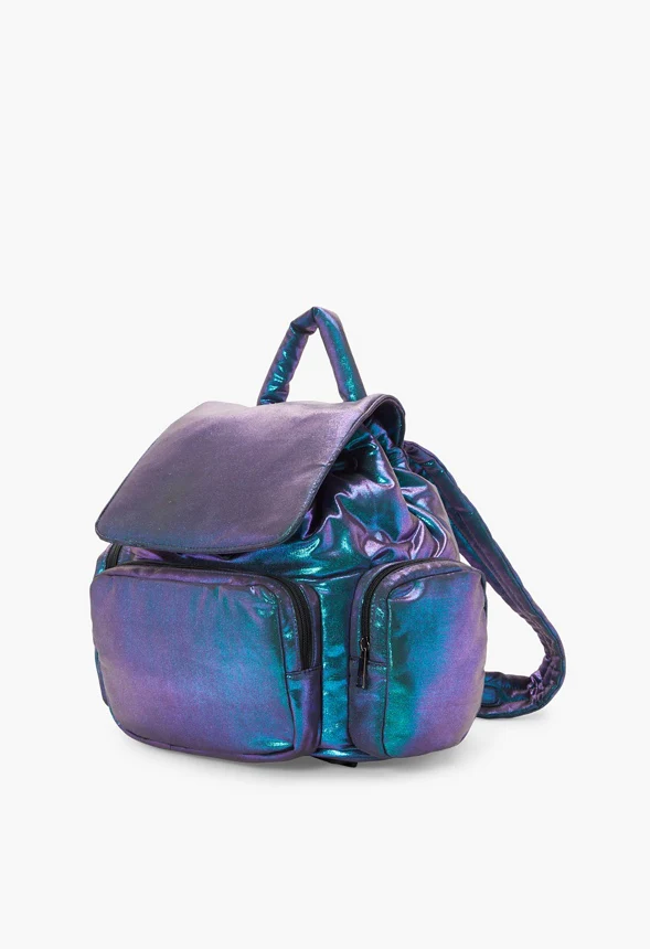 Puffy Nylon Multi Zipper Pocket Backpack - Image 4