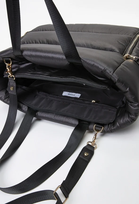 Puffy Quilted Zipper Tote - Image 6