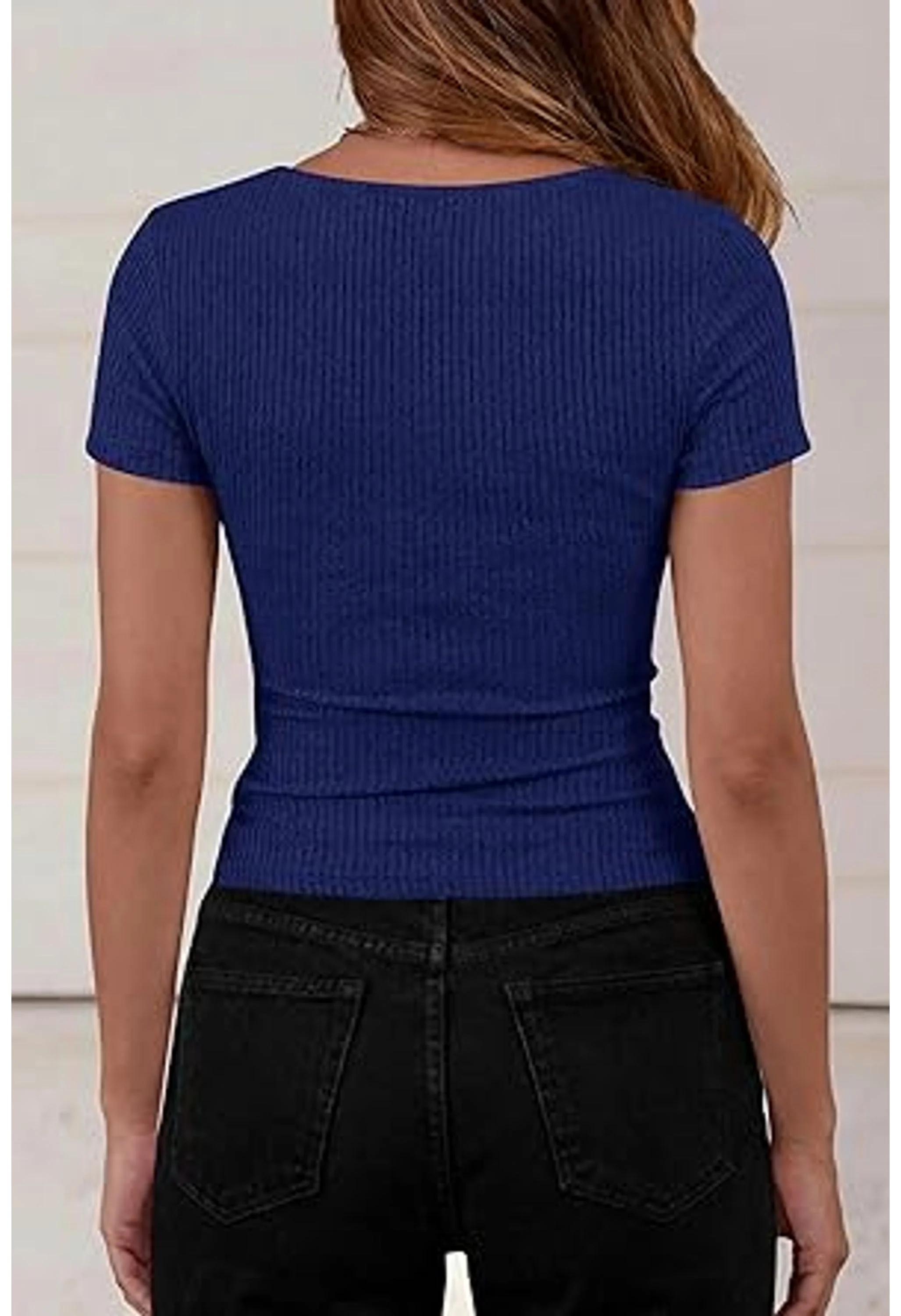 Women Summer Ribbed Cowl Neck Crop Top - Image 2
