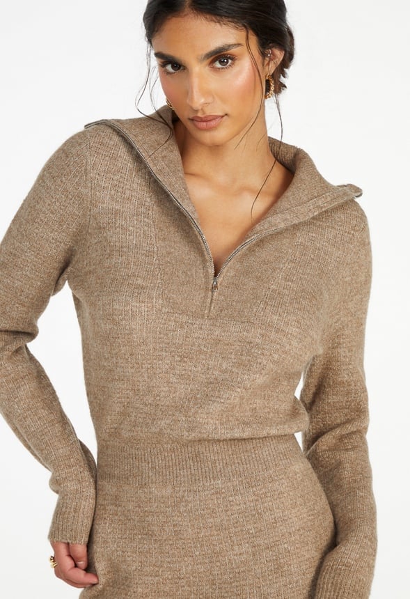 Quarter Zip Sweater Midi Dress - Image 3