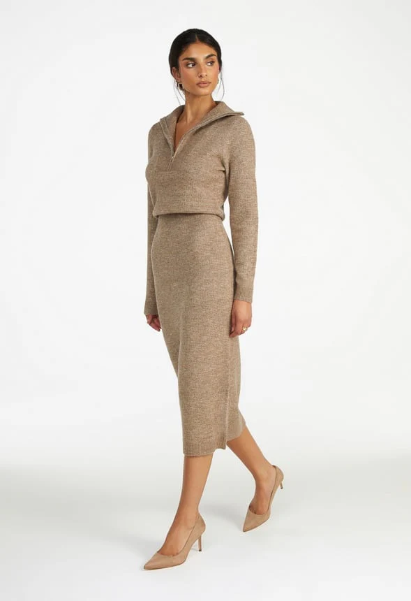 Quarter Zip Sweater Midi Dress - Image 4