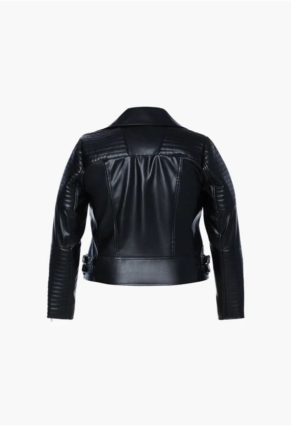 Plus Size Quilted Faux Leather Biker Jacket - Image 2