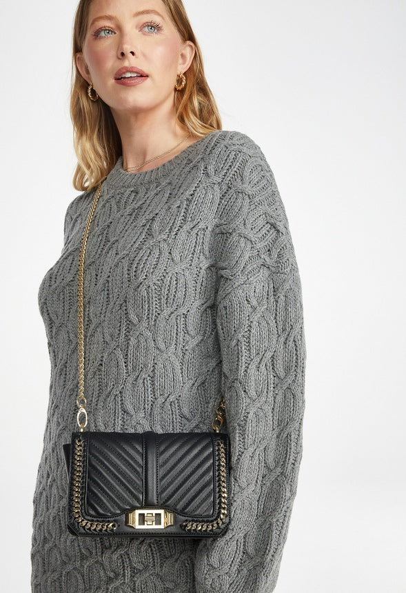 Quilted Flap Crossbody With Chain - Image 2