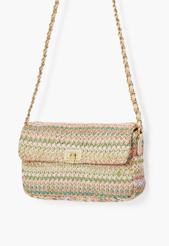Raffia Crossbody With Chain Strap - Image 4