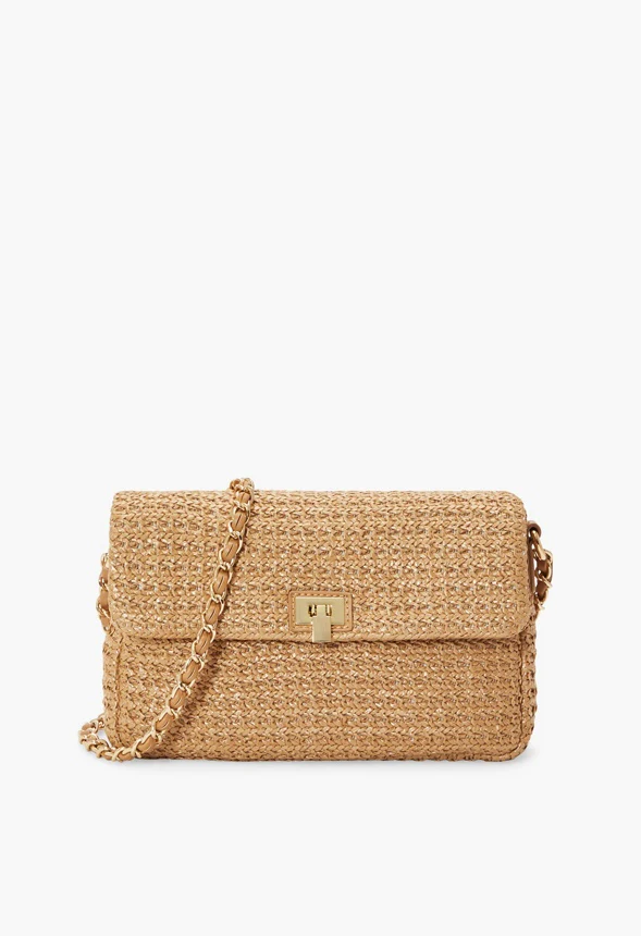 Raffia Crossbody With Chain Strap - Image 3