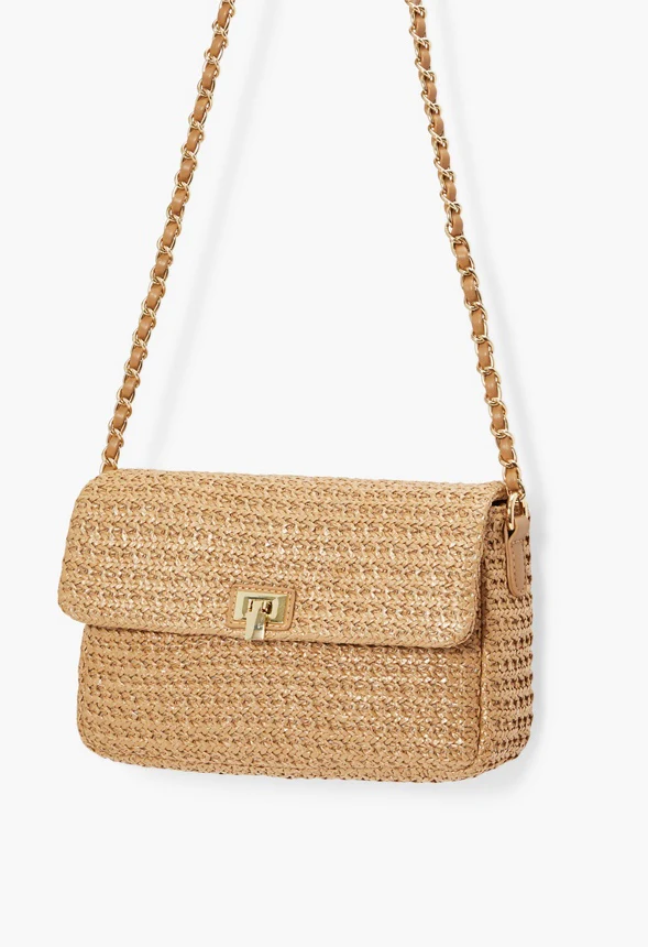 Raffia Crossbody With Chain Strap - Image 4