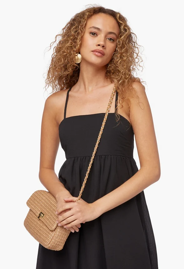 Raffia Crossbody With Chain Strap - Image 6