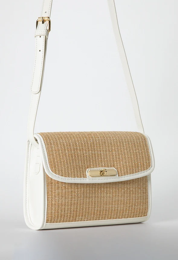 Raffia Crossbody With Faux Leather Trim - Image 3