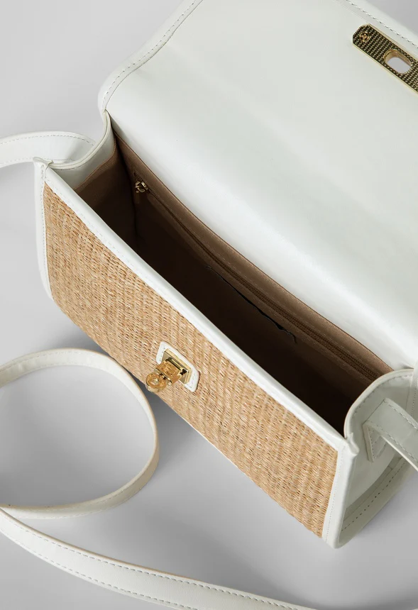 Raffia Crossbody With Faux Leather Trim - Image 4