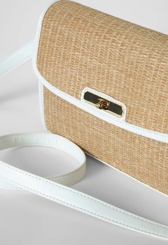 Raffia Crossbody With Faux Leather Trim - Image 5