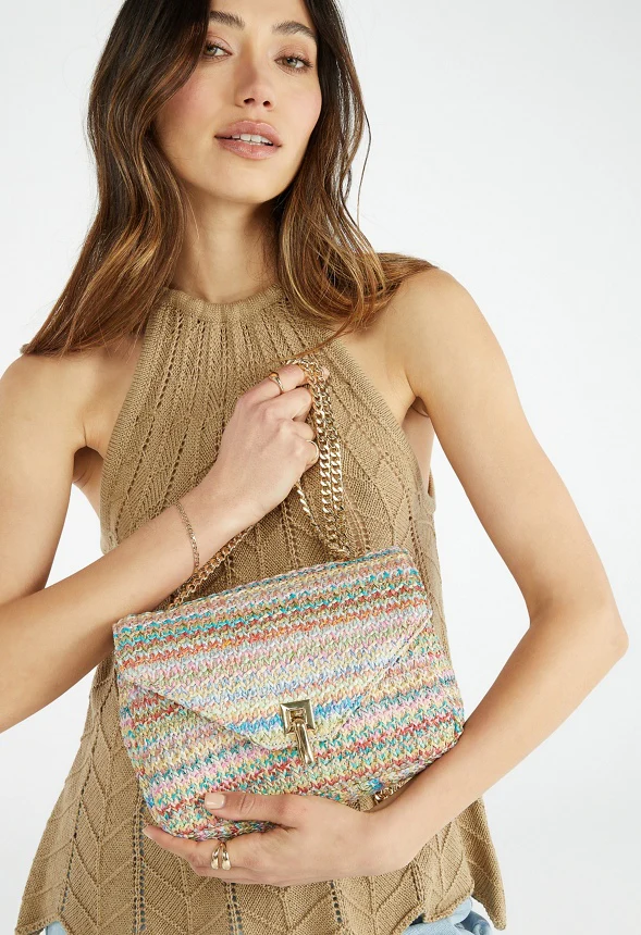 Raffia Crossbody With Flip Lock Closure - Image 3