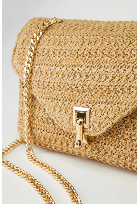 Raffia Crossbody With Flip Lock Closure - Image 5