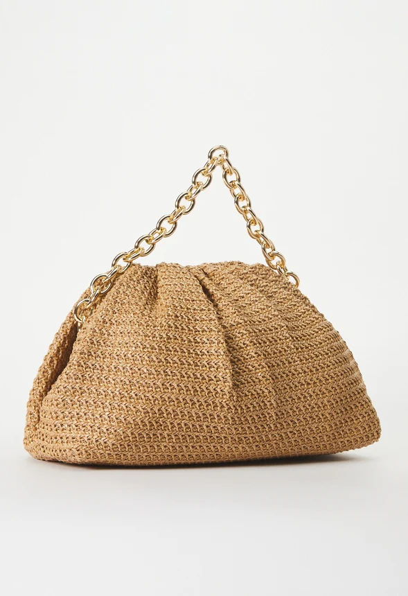 Raffia Ruched Clutch With Chain - Image 3