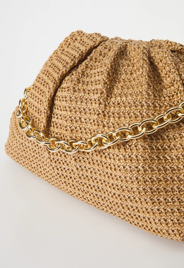 Raffia Ruched Clutch With Chain - Image 5