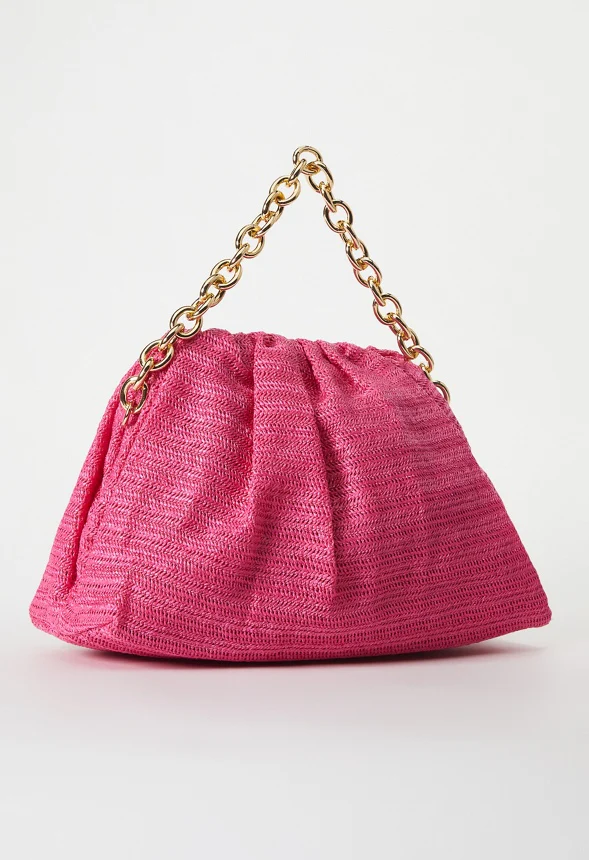 Raffia Ruched Clutch With Chain - Image 3
