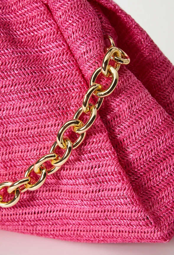 Raffia Ruched Clutch With Chain - Image 4