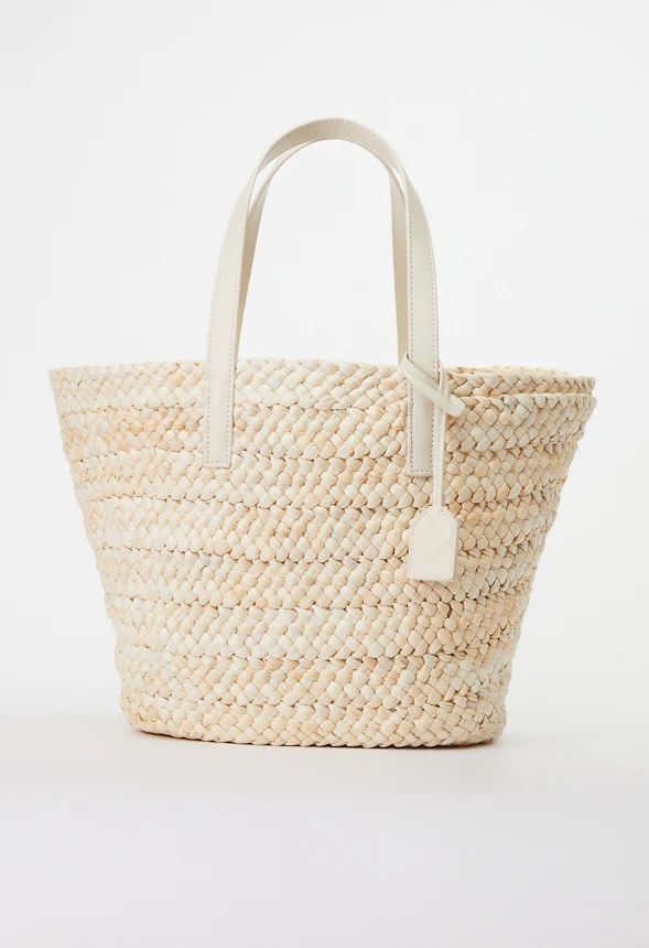Raffia Tote Set With Faux Leather Trims - Image 2