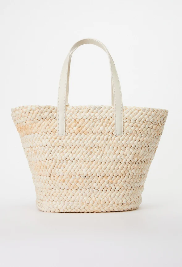 Raffia Tote Set With Faux Leather Trims - Image 4