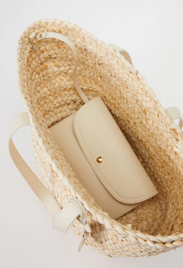 Raffia Tote Set With Faux Leather Trims - Image 6