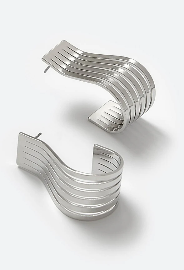 Rain Wire Effect Elongated Hoop Earrings - Image 3