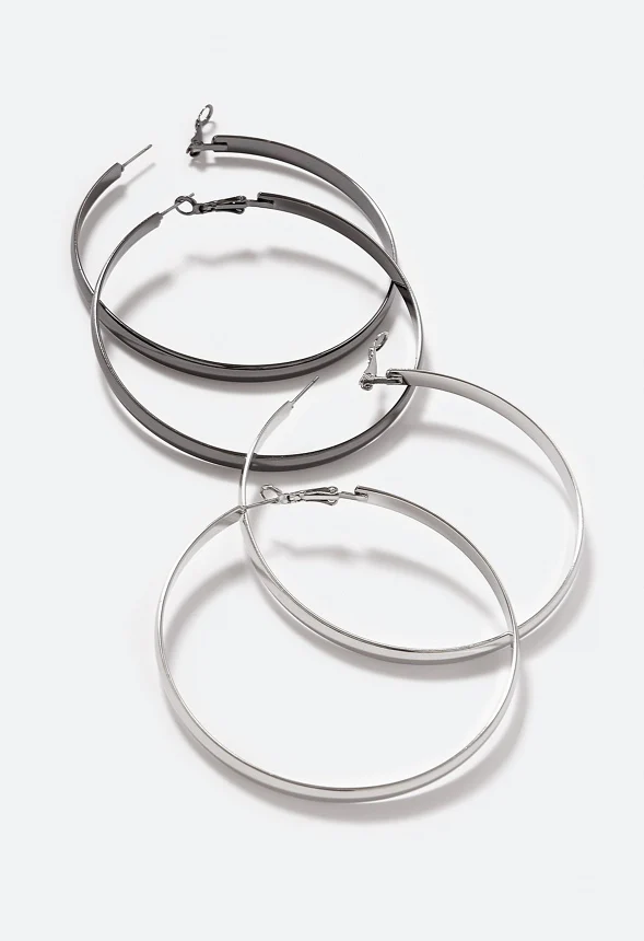 Raquel 2 Pair Pack Oversized Hoop Earrings - Image 3