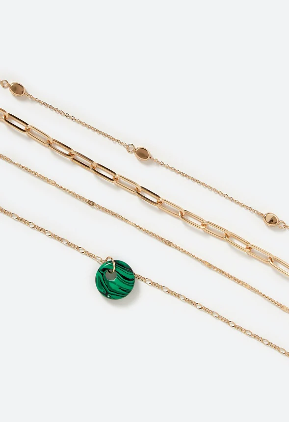 Raya Layered Chain Necklace With Semi Precious Rose Quartz Disc Drop - Image 3