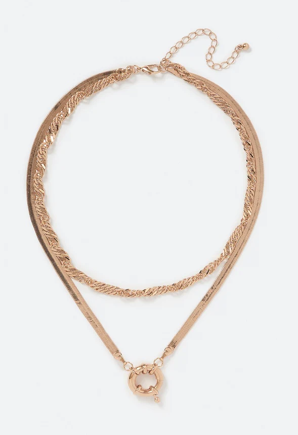 Raya Sleek Layered Chain Necklace with Feature Clasp - Image 2