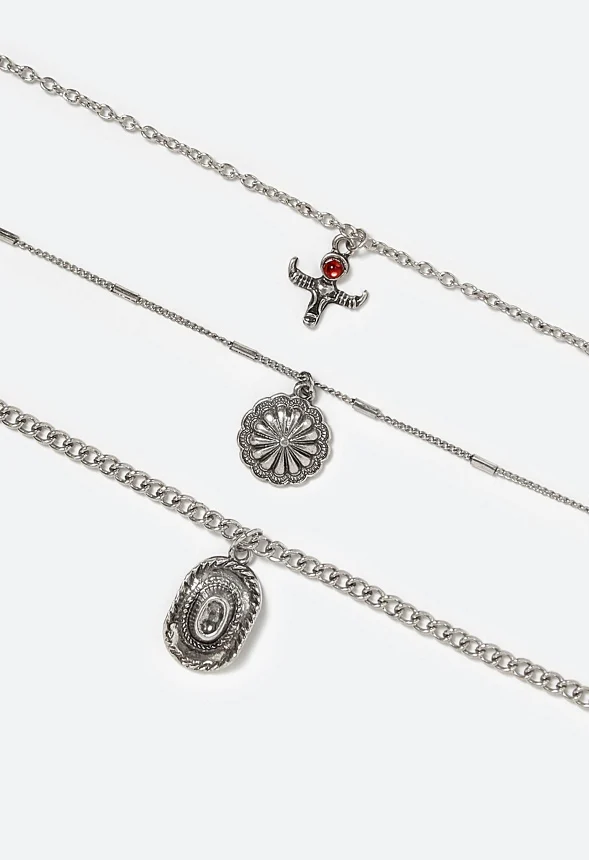 Raye 3 Rows Mix Chains Necklace With Rodeo And Semi Precious Motifs Drops - Image 3
