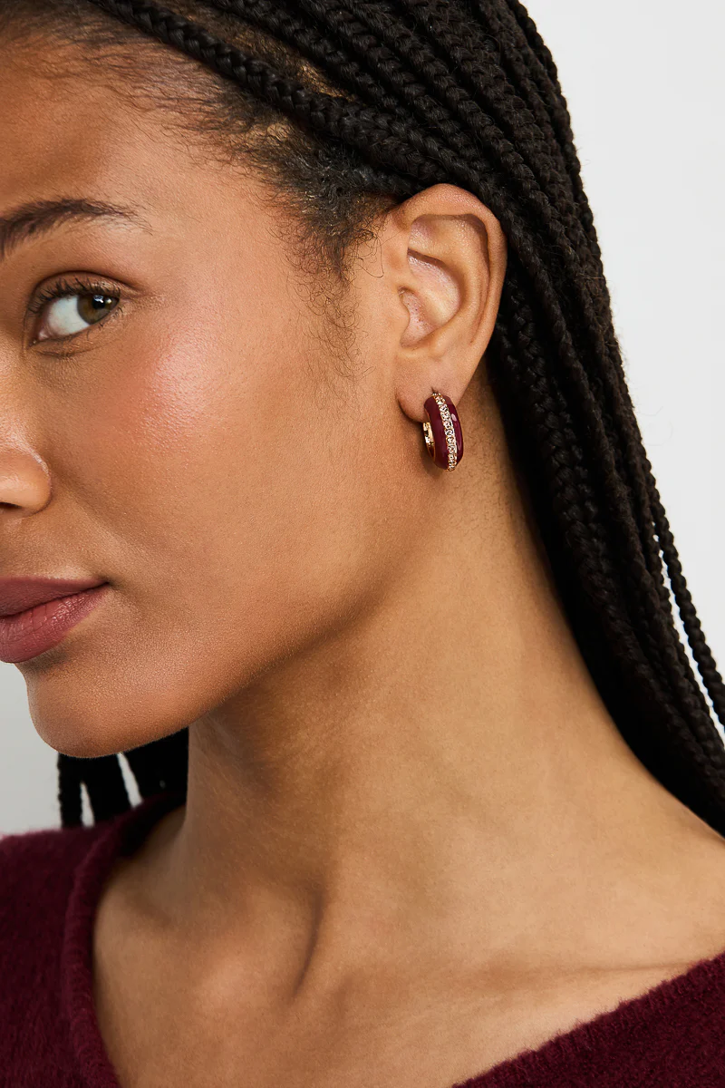 Rayna Glass Sypne Set Enamel Hoop Earrings - Image 2