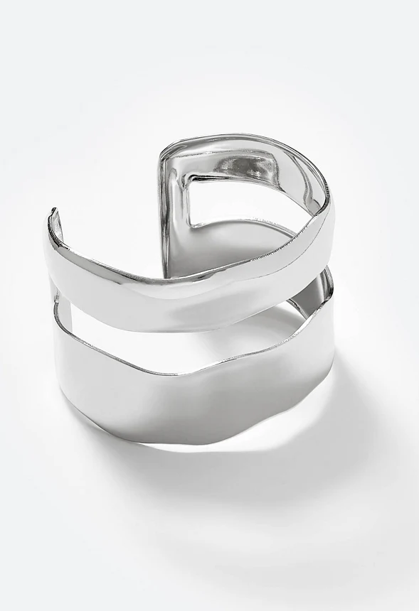 Rea Adjustable Smooth Metal Wave Effect Cuff - Image 3