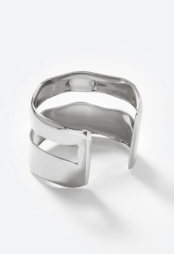 Rea Adjustable Smooth Metal Wave Effect Cuff - Image 4