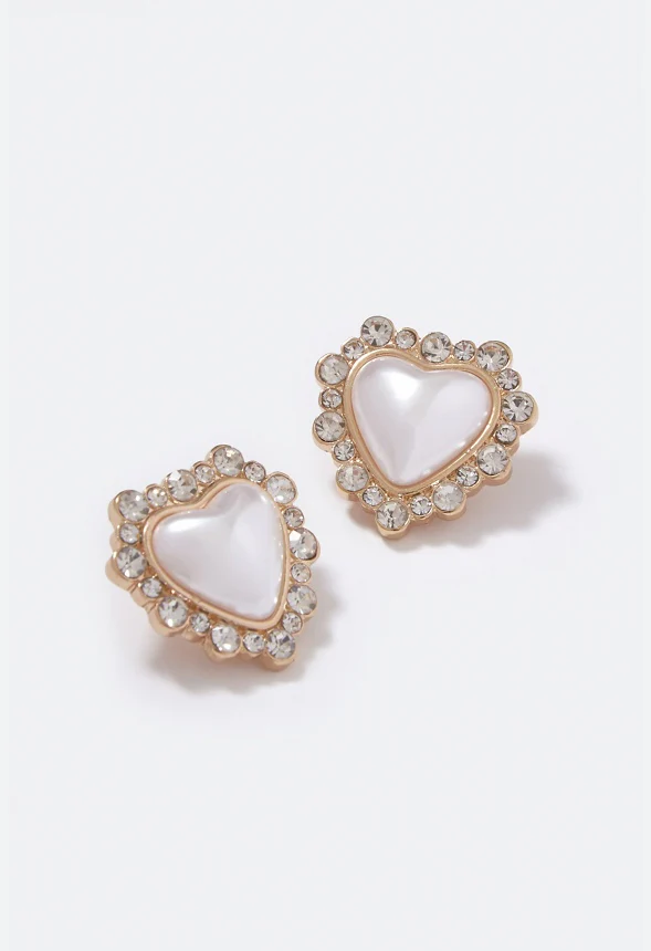 Reese Crystal and Pearl Heart Stud Earrings - Image 3