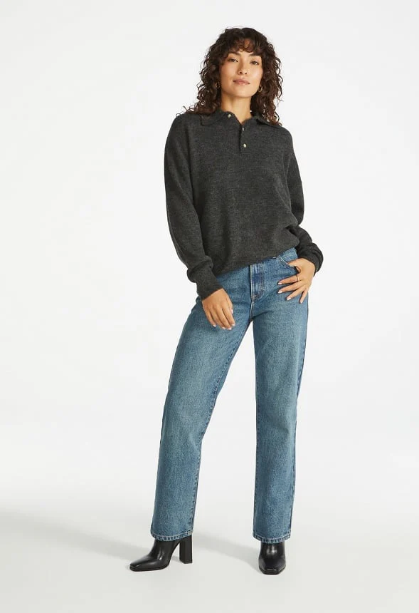 Relaxed Polo Henley Sweater - Image 4