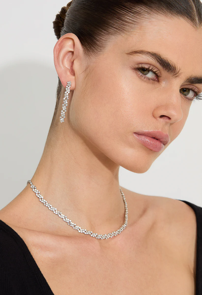 Remi Delicate Glass Stone Set Drop Earring And Necklace Set - Image 2